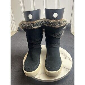 TOMS Women’s Vista Water-Resistant Boots Black Brown Suede SZ 9 Winter Chic Cute
